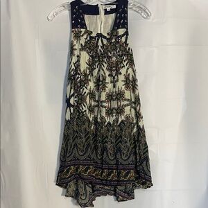 Girls' Boho Floral Tank Dress - Ivory & Navy girl size 14